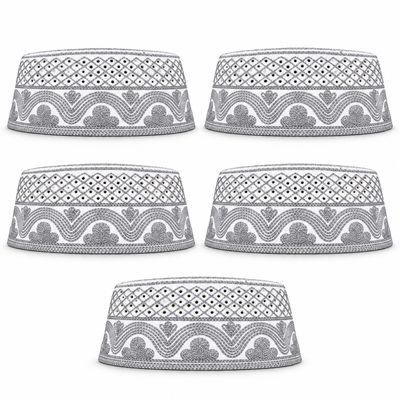 Two-Tone Embroidered Kufi – Grey — full set