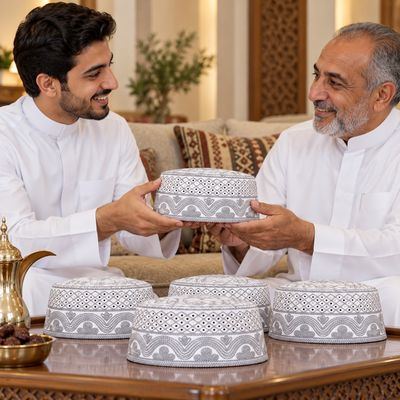 طاقية مطرّزة بخيط رمادي — في مجلس