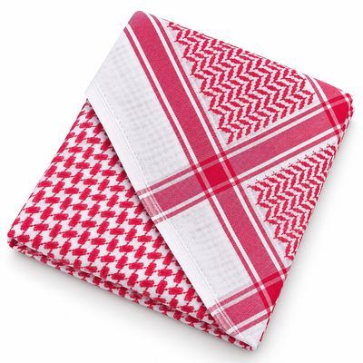 Red & White Shemagh – Geometric Border, Bold Stripe — folded, on white